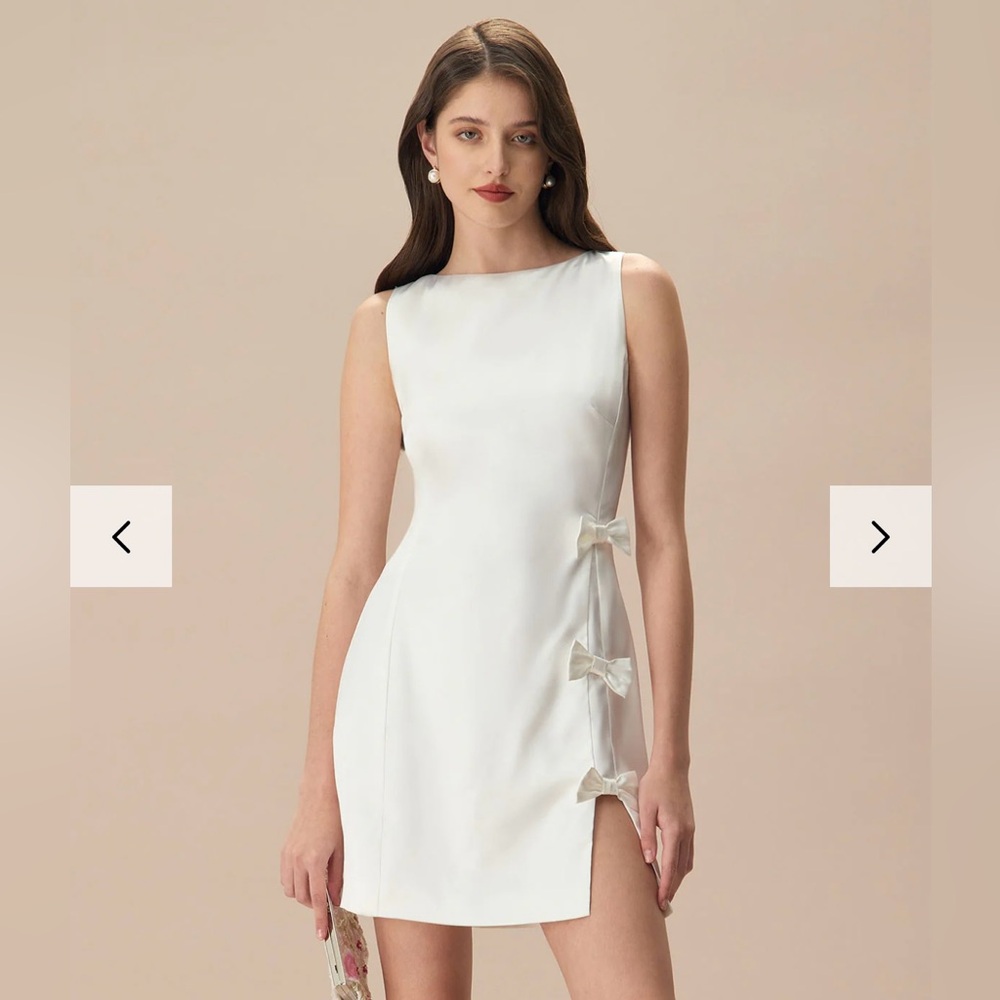 NWT Satin White Bow-Accent Mini Dress